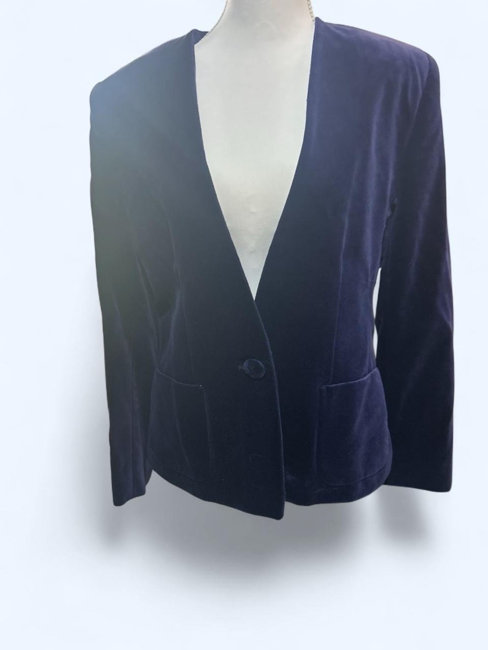 Evan Picone Navy Velvet Single-Button Blazer